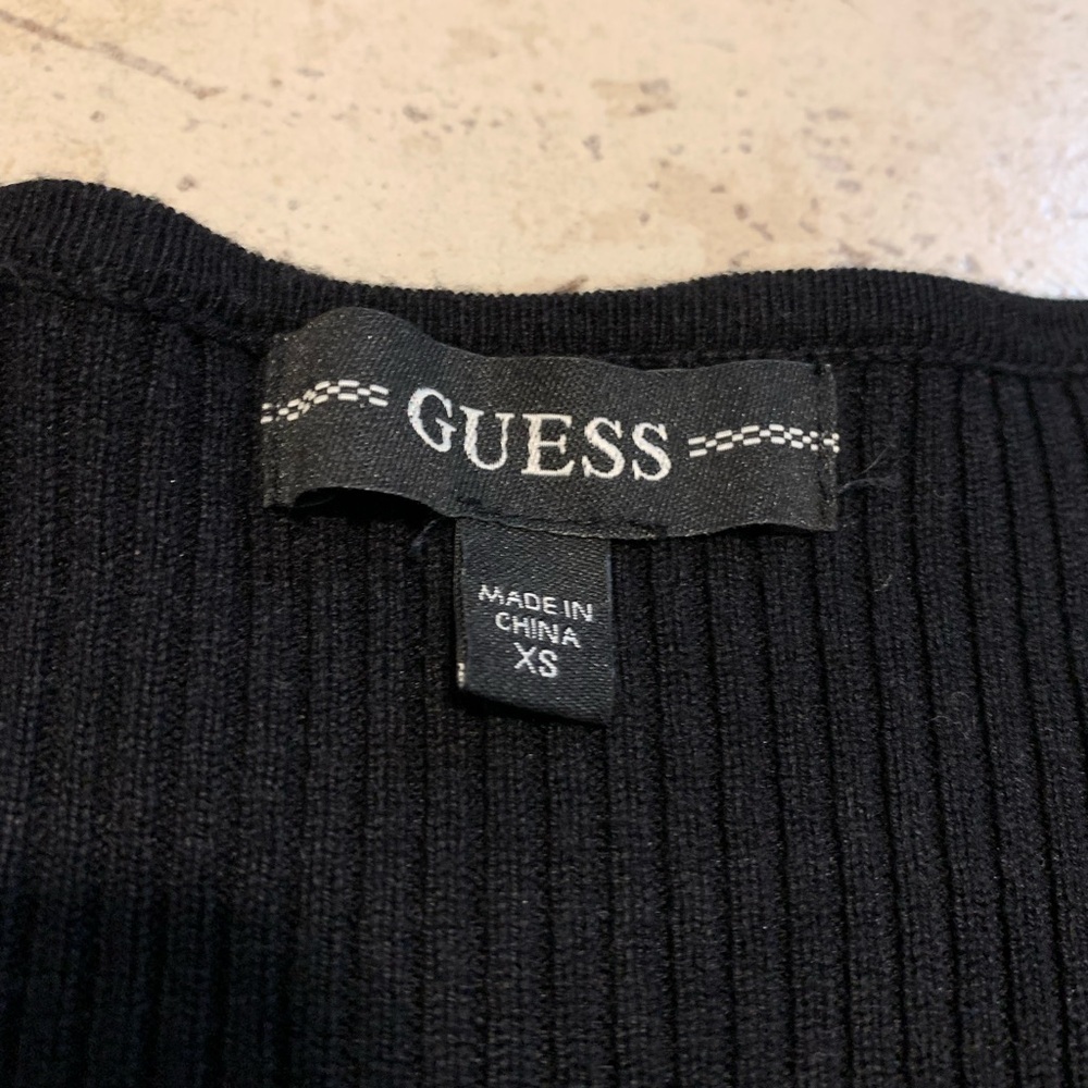 GUESS Black Ribbed Knit Rhinestone Zip-Up Cardigan Top - XS - Picture 2 of 10